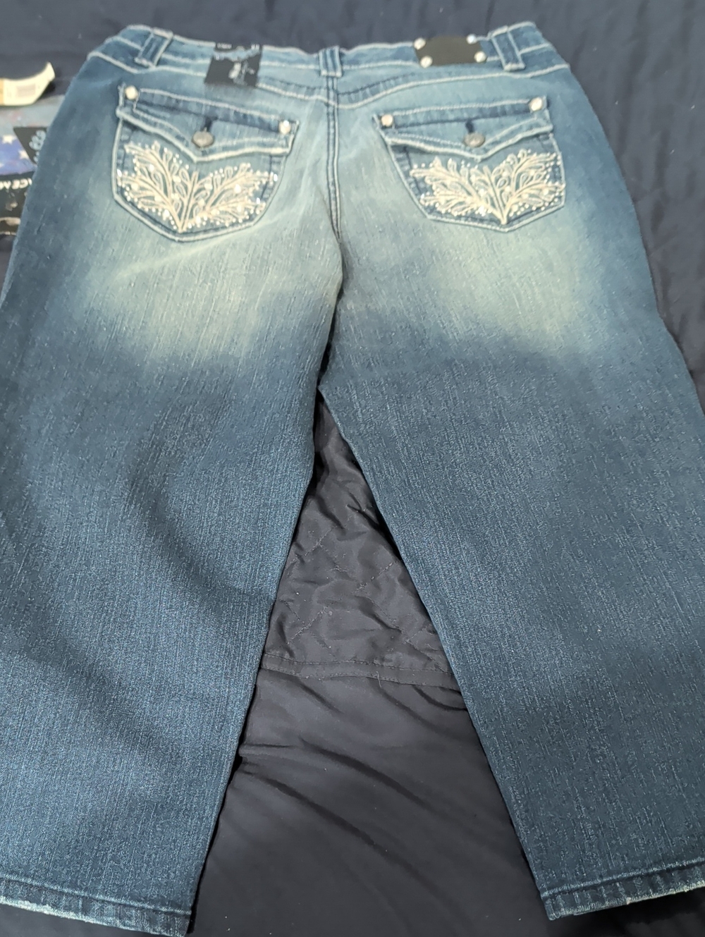Style & Co. Dark Blue Embroidered Ankle Jeans